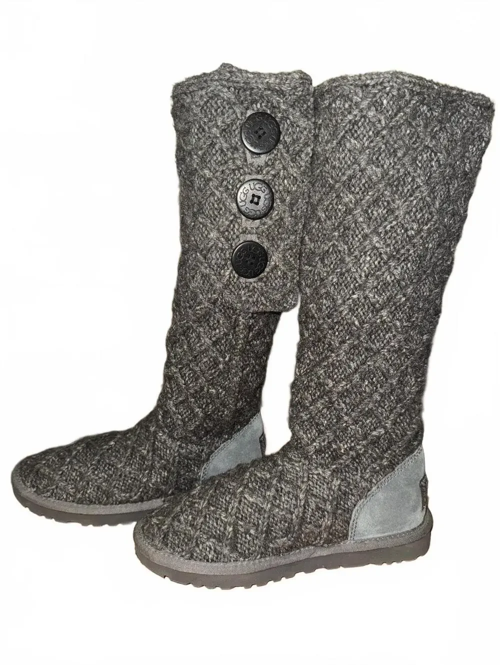 Women’s Grey UGG knit lattice boots with buttons worn once size US 6